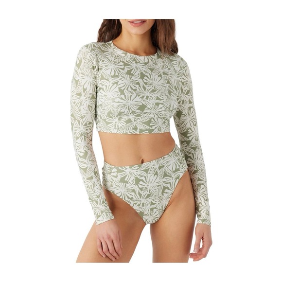 New woman's O'Neill Halfmoon Oxnard cropped swimming rash guard green size large - Picture 1 of 6